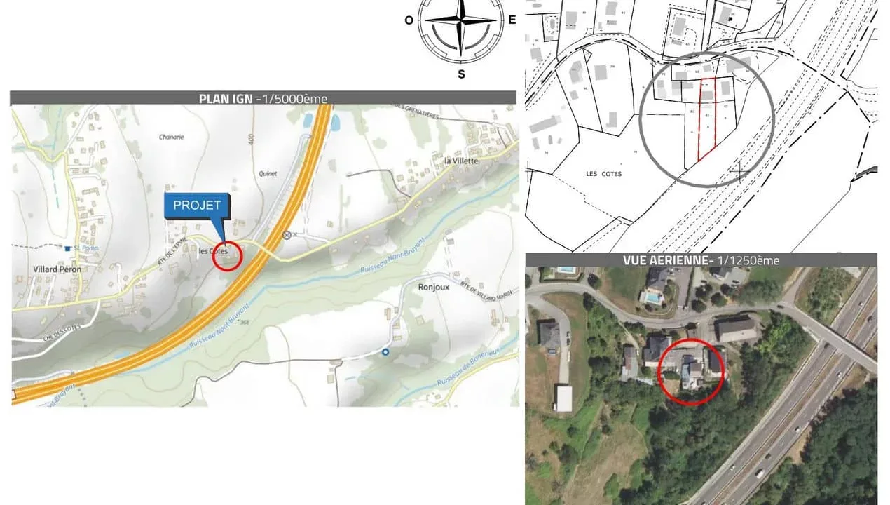 Plan de situation DP1 avec vue aérienne récente du terrain et de son voisinage